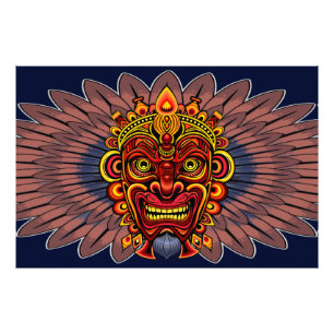 Impression Photo Masque rituel du roi guerrier tribal