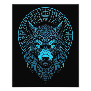 Impression Photo Masque Wolf Odin Runes Norse Compass Viking