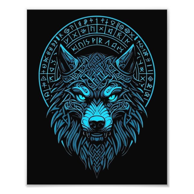 Impression Photo Masque Wolf Odin Runes Norse Compass Viking (Devant)