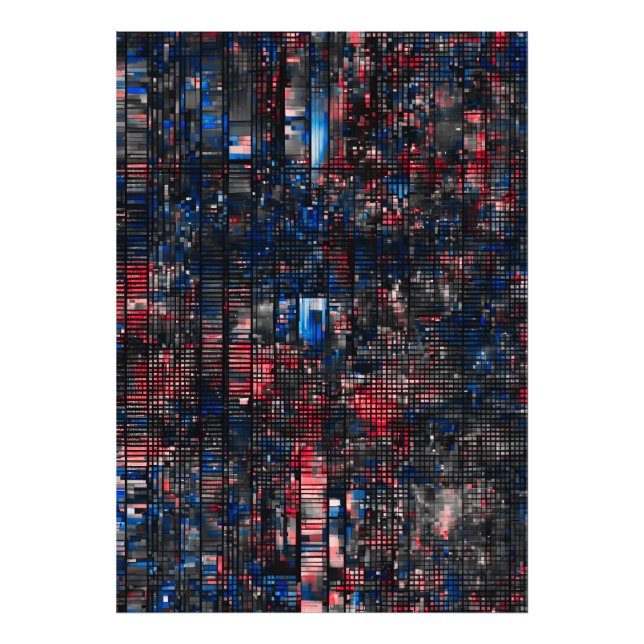 Impression Photo Matrice de bogue numérique rouge et bleu abstrait (Devant)