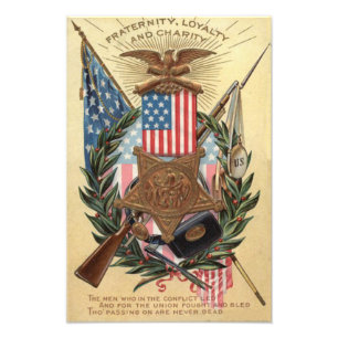 Impression Photo Médaille Drapeau américain Couronne Fusil Baïonnet