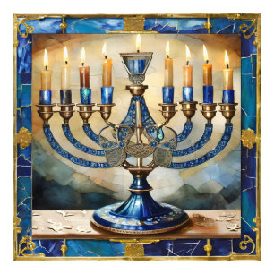 Impression Photo Menorah de Hanukkah bleue