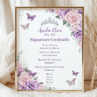 Menu de boissons de bar de Quinceanera floral rose