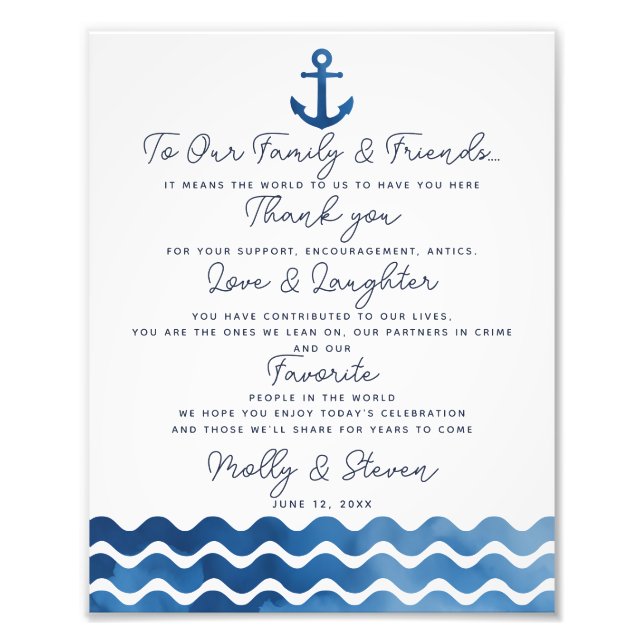 Impression Photo Merci signe mariage marine customisée (Devant)