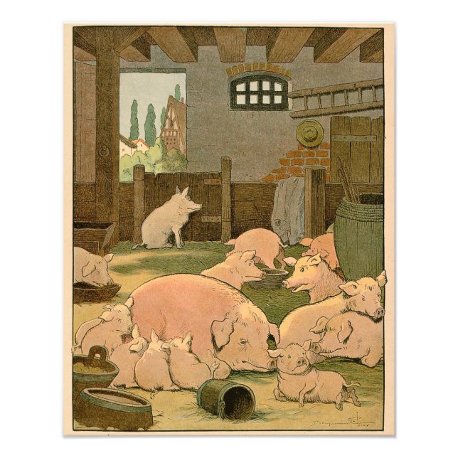 Impression Photo Mère Cochon et cochons à la ferme (Devant)