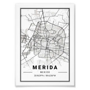 Impression Photo Mérida - Carte de la ville ligue de Mexico