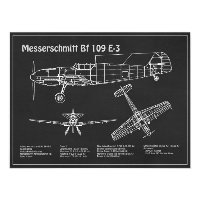 Impression Photo Messerschmitt Bf 109 - Plan d'avion PD (Devant)