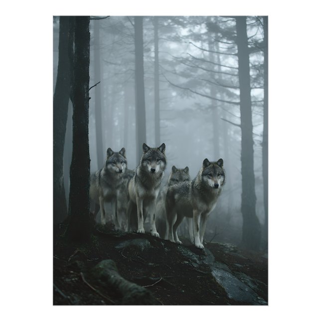 Impression Photo Meute de Loups de la Forêt Brumeuse (Devant)