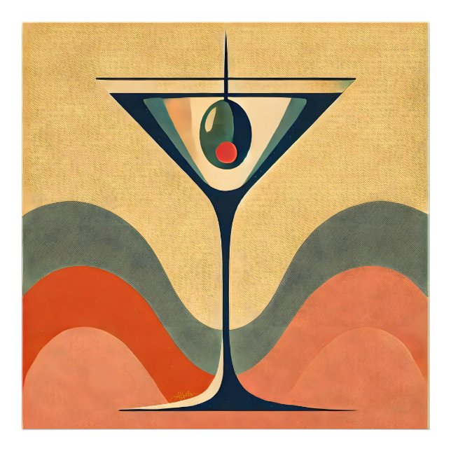 Impression Photo Mi-siècle Moderne "vague de martini à l'olive pime (Devant)