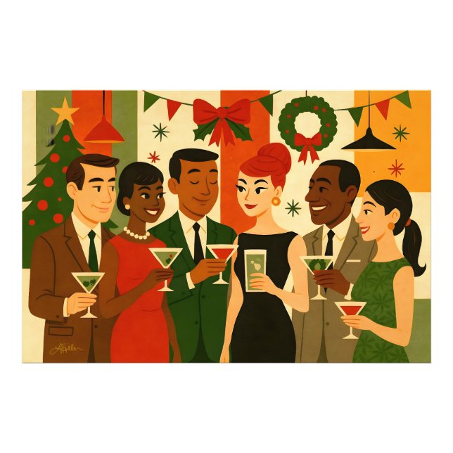 Impression Photo Mid Century 60s Christmas Office Cocktail Party (Devant)