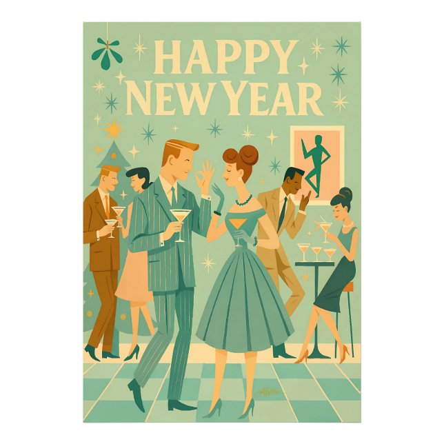 Impression Photo Mid Century Happy New Year The Martini Dance (Devant)