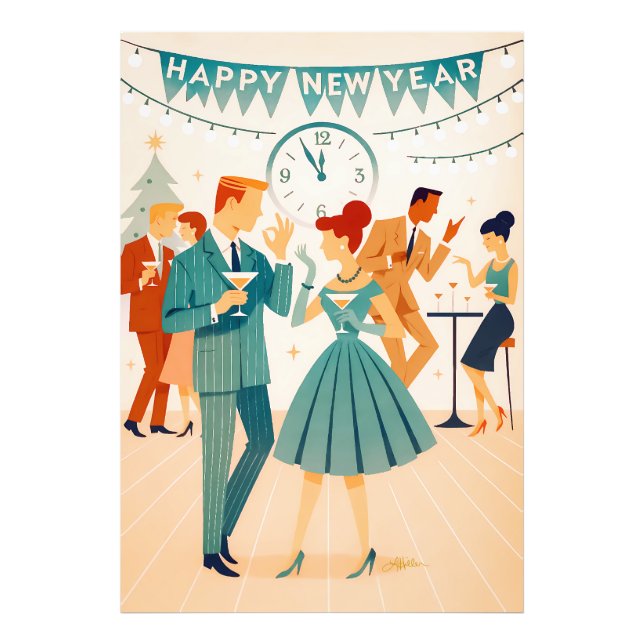 Impression Photo Mid Century Happy New Year The Martini Dance (Devant)