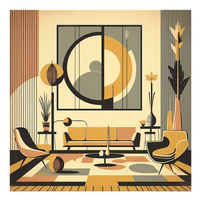 Impression Photo Mid Century Interior Design Autumn Hues Livingroom (Devant)