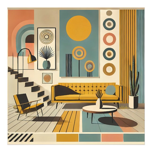 Impression Photo Mid Century Interior Design Desert Livingroom (Devant)