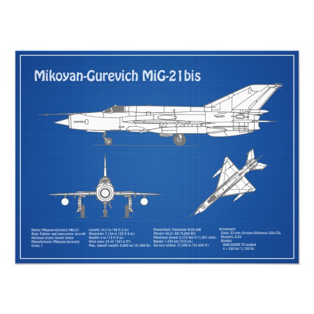Impression Photo MiG-21 bis - Plan directeur de l'avion ABD (Devant)