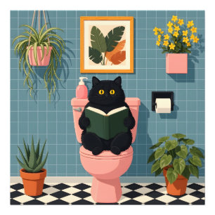 Impression Photo Mignon Art de Chat Amateur de Livres Salle de Bain