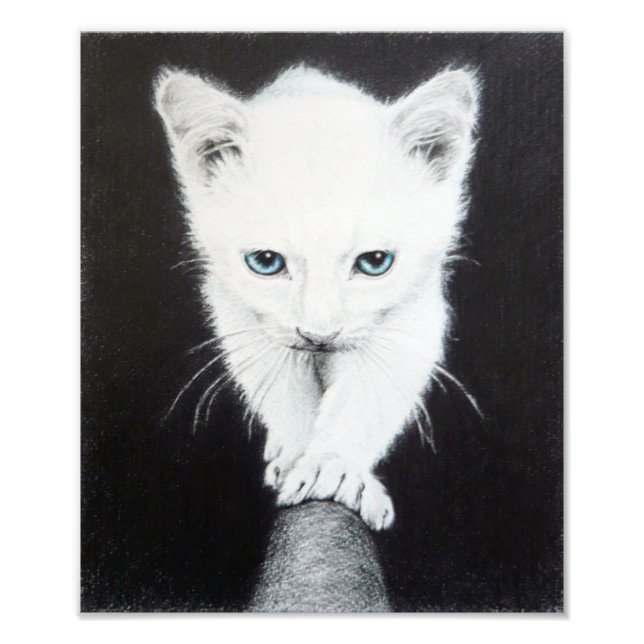 Impression Photo Mignon chaton blanc Dessin d'animal Art Amoureux d (Devant)