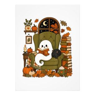 Impression Photo Mignon Fantôme Lisant un Livre Chat Noir Automne C