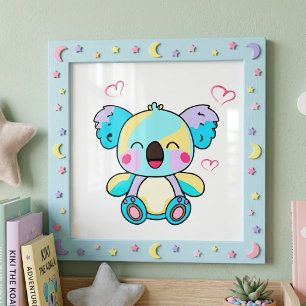 Impression Photo Mignon koala bébé Kawaii souriant avec des cœurs d