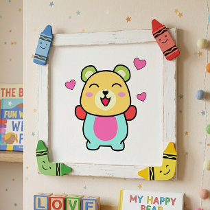 Impression Photo Mignon ours en peluche Kawaii souriant avec des cœ