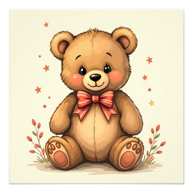 Impression Photo Mignon petit ours brun adorable avec cravate (Devant)