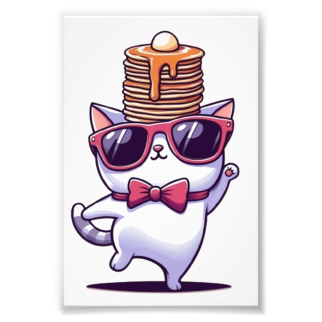 Impression Photo Mignonne drôle chat équilibrer la pile de crêpes (Devant)