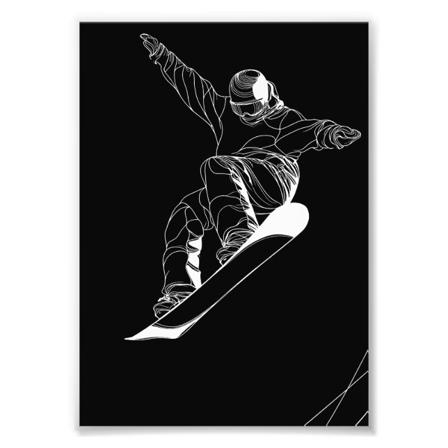 Impression Photo Minimalist line art illustration of a snowboarder (Devant)
