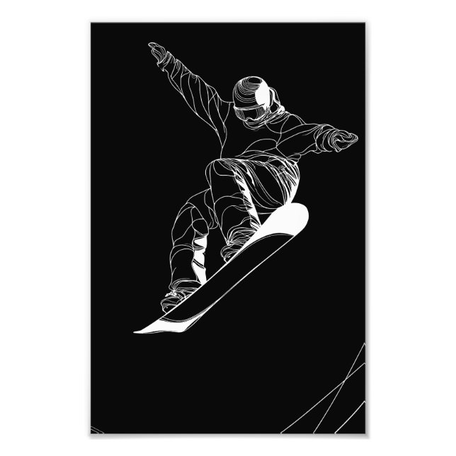 Impression Photo Minimalist line art illustration of a snowboarder (Devant)