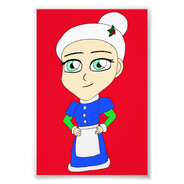 Impression Photo Mme Claus en tenue bleue Chibi (Devant)