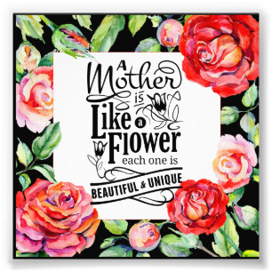 Impression Photo MODÈLE de citation d'amour MÈRES - Roses rouges à 