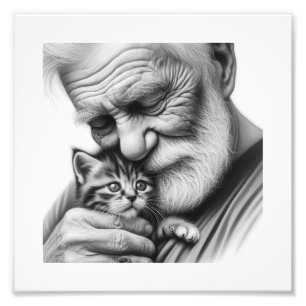 Impression Photo Moments de coeur Vieux homme et Kitten Gros plan