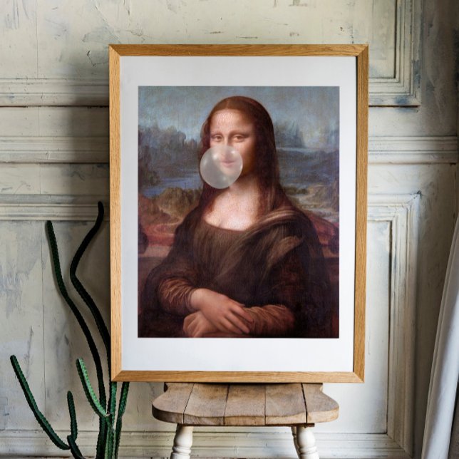 Impression Photo Mona Lisa soufflant du chewing-gum gris (Créateur téléchargé)
