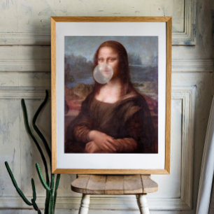 Impression Photo Mona Lisa soufflant du chewing-gum gris