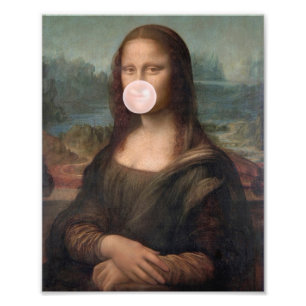 Impression Photo Mona Lisa soufflant un bubble gum rose