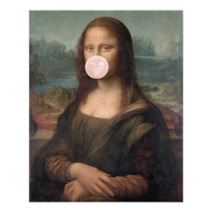 Impression Photo Mona Lisa soufflant un bubble gum rose 