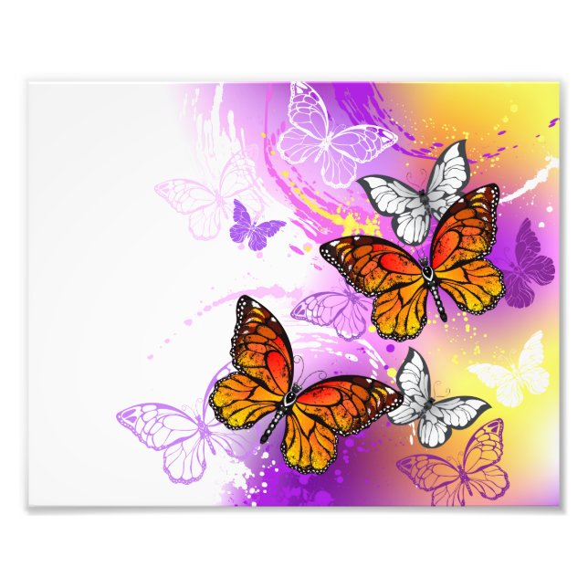 Impression Photo Monarch Butterflies on Purple Background (Devant)