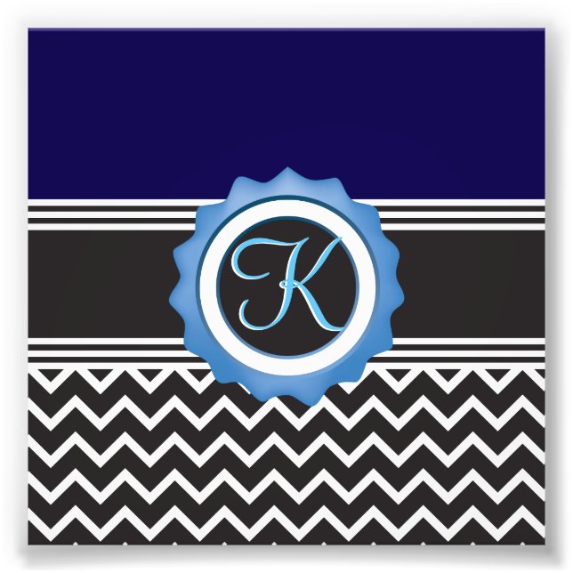 Impression Photo Monogramme bleu noir Chevron (Devant)