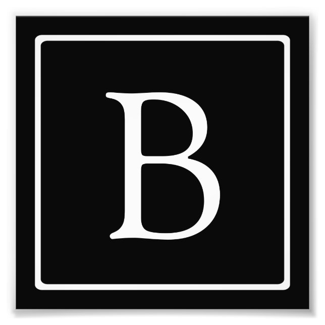 Impression Photo Monogramme Classique Simple | Noir avec Texte Blan (Devant)
