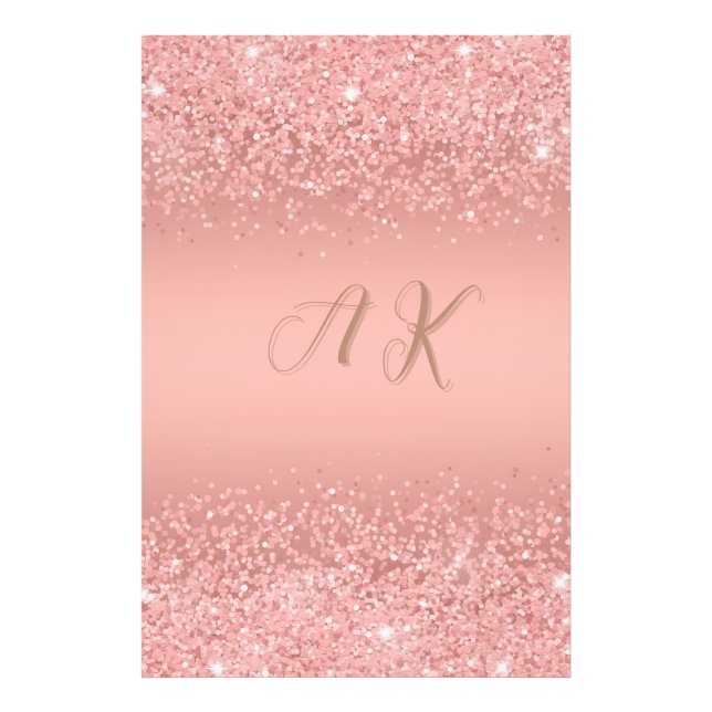 Impression Photo Monogramme Luxe Pailleté Or Rose Élégant (Devant)