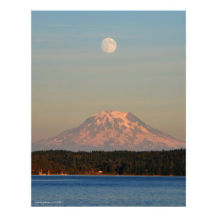 Impression Photo Mont Rainier avec la Pleine lune