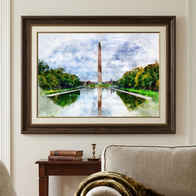 Impression Photo Monument de Washington Aquarelle avec Reflet (Washington Monument Watercolor with Reflection. Photo Print )