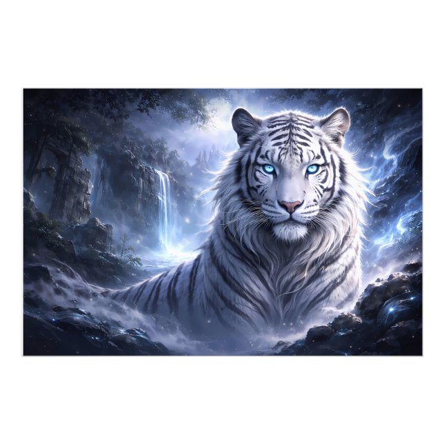 Impression Photo Moonlit White Tiger Guardian – Blue Fantasy Spirit (Devant)