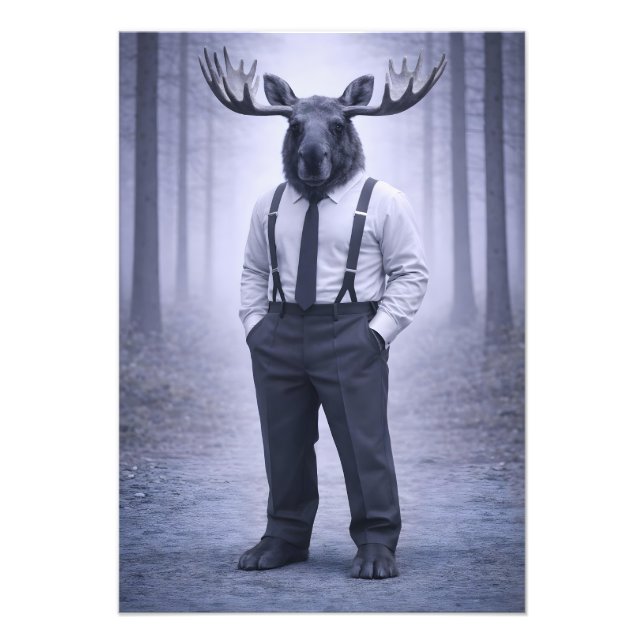 Impression Photo Moose in Classic Suspenders – Silent Forest Portra (Devant)