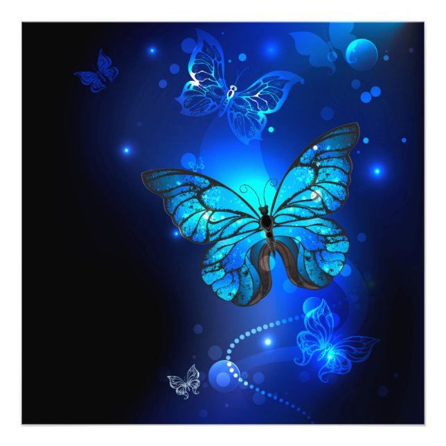 Impression Photo Morpho Butterfly in the Dark Background (Devant)