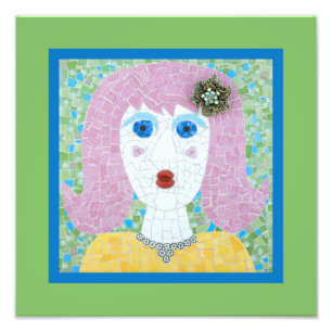 Impression Photo Mosaic - Ingrid avec bordure verte et bleue
