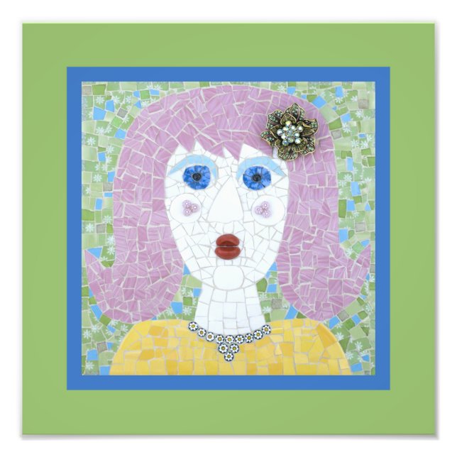 Impression Photo Mosaic - Ingrid avec bordure verte et bleue (Devant)