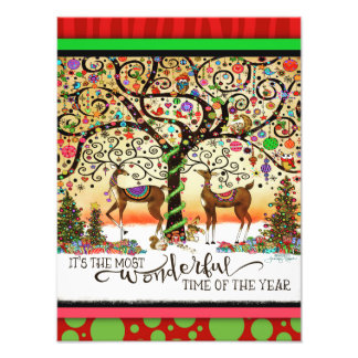 Impression Photo Most Wonderful Time Festive Deer Tree Christmas 