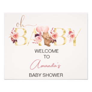 Impression Photo Mot rose floral Baby shower de l'ours Affiche de b