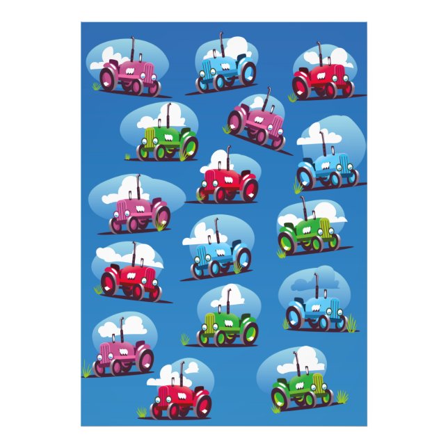 Impression Photo Motif de tracteur (fond bleu) (Devant)