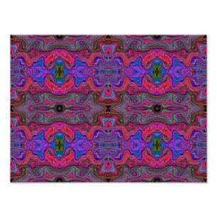 Impression Photo Motif psychédélique ondulé bleu et rouge arc-en-ci